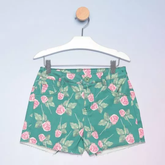 Short Floral- Verde Escuro & Rosa- Luluzinha