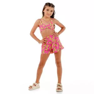 Conjunto De Top & Short Banana<BR>- Rosa & Amarelo<BR>- Mylu