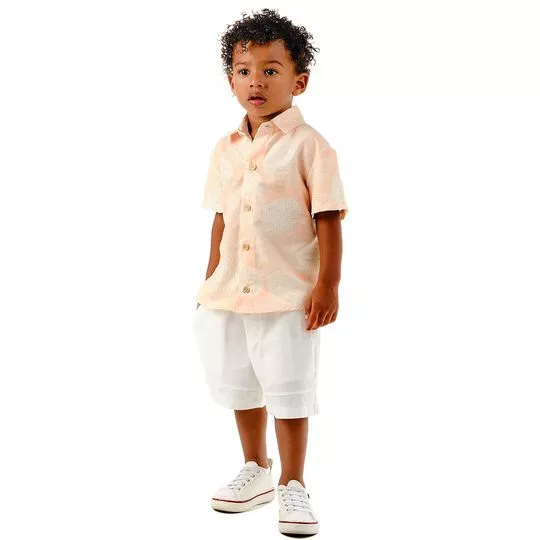 Conjunto De Camisa Abacaxis & Bermuda- Bege & Branco- Oliver