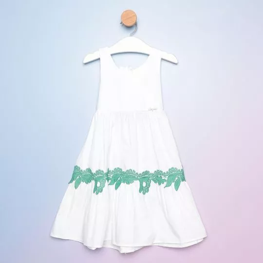 Vestido Com Renda- Branco & Verde- Luluzinha