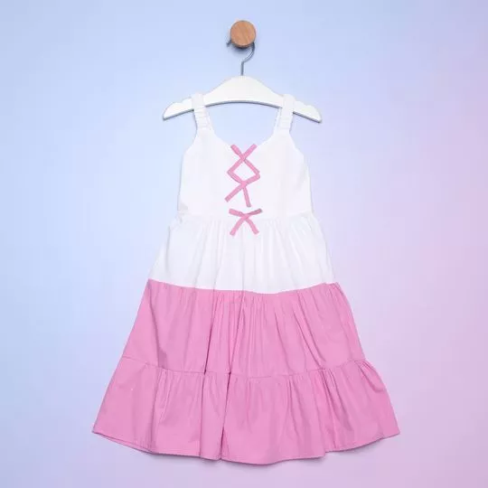 Vestido Com Recortes- Branco & Rosa- Luluzinha