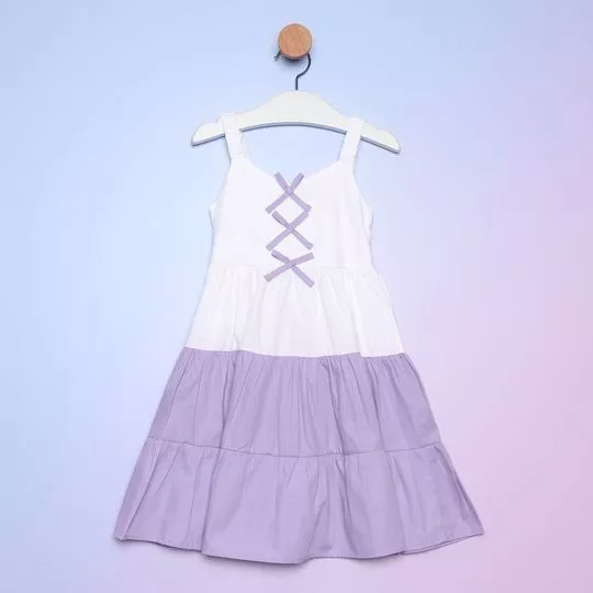 Vestido Com Recortes- Branco & Lilás- Luluzinha