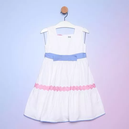 Vestido Com Renda- Branco & Rosa- Luluzinha