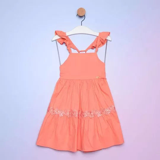 Vestido Com Renda- Laranja Claro- Luluzinha