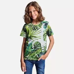 Camiseta Folhagens<BR>- Branca & Verde<BR>- Reserva Mini