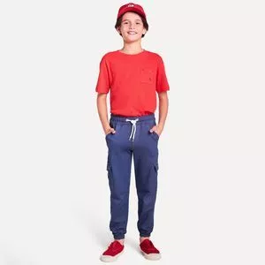 Calça Cargo Com Bolsos<BR>- Azul Escuro