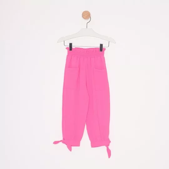 Calça Jogger Texturizada Com Amarração- Rosa- Mon Sucré