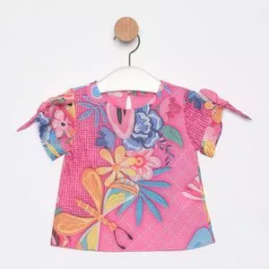 Blusa Floral<BR>- Rosa & Laranja