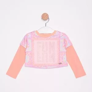 Cropped Crochê<BR>- Coral & Rosa Claro<BR>- Mon Sucré