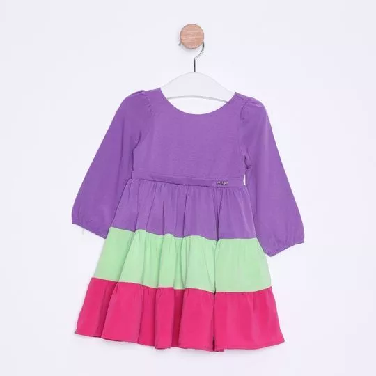 Vestido Com Recortes- Roxo & Verde Claro- Mon Sucré