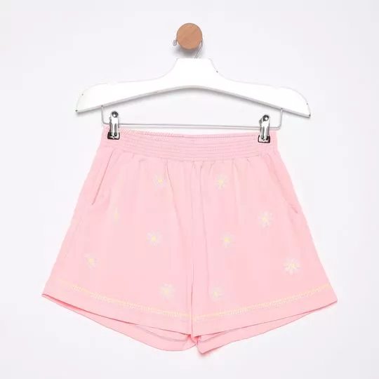 Short Com Bordado Floral- Laranja Neon