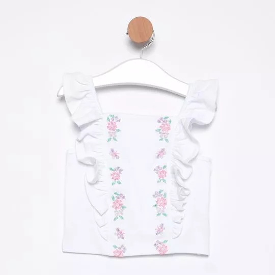 Blusa Floral Com Babados- Branca