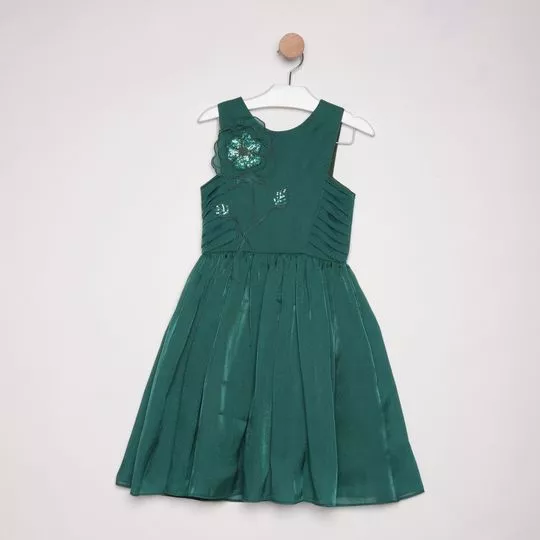 Vestido Com Bordado & Paetês- Verde Escuro