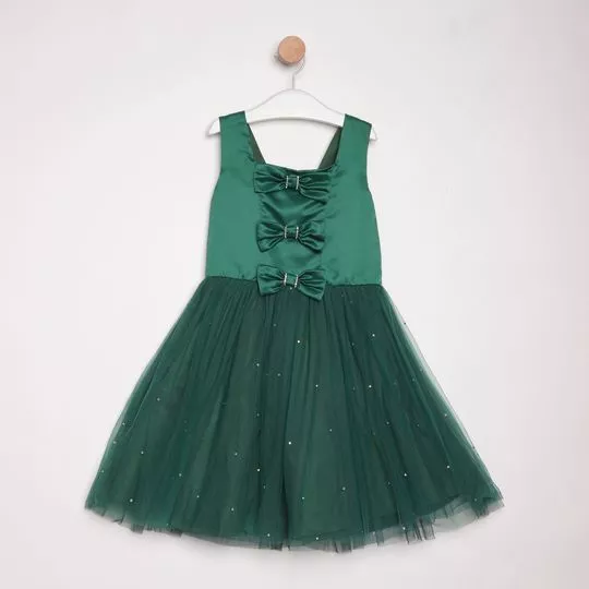 Vestido Com Tule- Verde Escuro