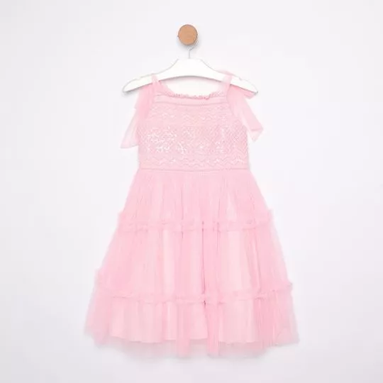 Vestido Com Paetês- Rosa