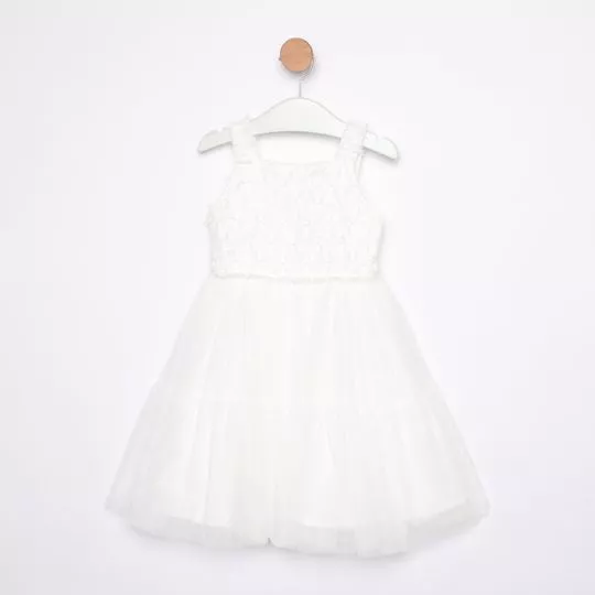 Vestido Em Tule Com Pedrarias- Branco