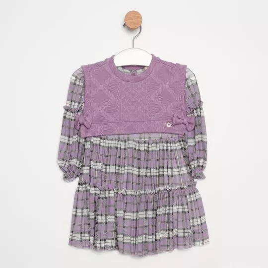 Vestido Listrado Com Cropped Texturizado- Roxo & Verde