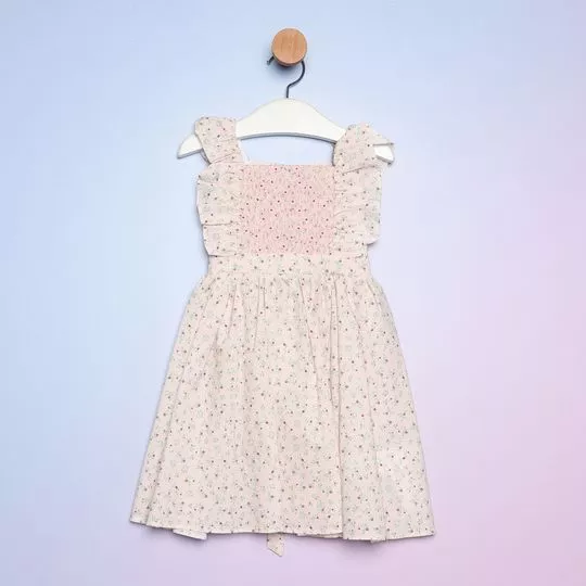 Vestido Floral Com Lastex- Rosa Claro & Verde- PETIT CHERIE