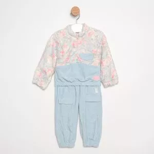 Conjunto De Blusão & Calça Jogger Canelado<BR>- Azul Claro & Rosa<BR>- PETIT CHERIE