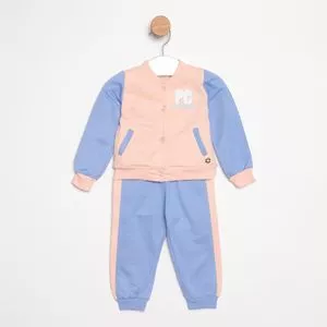 Conjunto De Casaco Arco-Íris & Calça Jogger Com Recortes<BR>- Rosa Claro & Azul