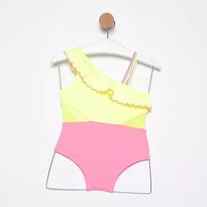 Maiô Com Babados<BR>- Amarelo Neon & Rosa