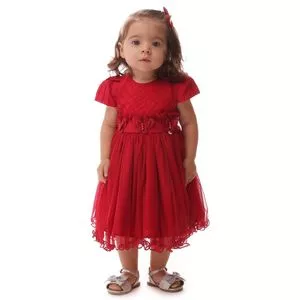 Vestido Com Bordados<BR>- Vermelho<BR>- Cattai