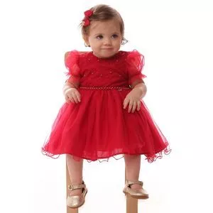 Vestido Com Tule<BR>- Vermelho<BR>- Cattai