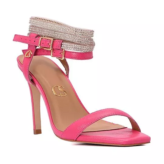 Sandália Em Couro- Pink- Salto: 9cm