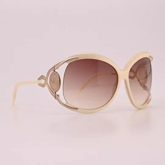 Óculos De Sol Arredondado- Bege & Marrom
