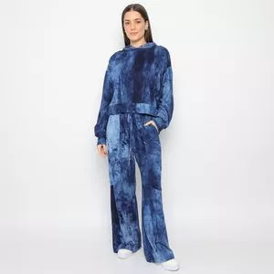 Conjunto De Blusão & Calça Pantalona<BR>- Azul Marinho