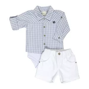 Conjunto De Body & Short<BR>- Azul Claro & Branco