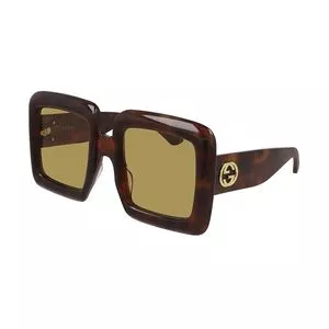 Óculos De Sol Quadrado<BR>- Marrom Escuro & Amarelo Escuro<BR>- Gucci
