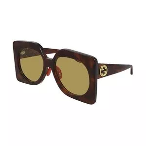 Óculos De Sol Quadrado<BR>- Marrom Escuro & Amarelo Escuro<BR>- Gucci