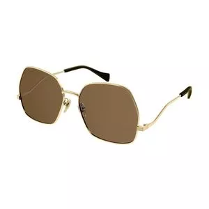 Óculos De Sol Quadrado<BR>- Dourado & Marrom Escuro<BR>- Gucci