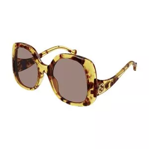 Óculos De Sol Arredondado<BR>- Marrom & Amarelo<BR>- Gucci