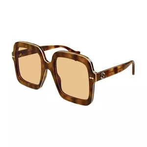 Óculos De Sol Quadrado<BR>- Marrom & Dourado<BR>- Gucci