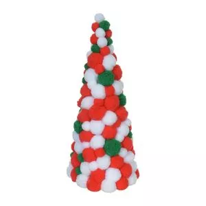 Árvore De Natal Decorativa Pompons<BR>- Branca & Vermelha<BR>- 30cm