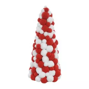 Árvore De Natal Decorativa Pompons<BR>- Branca & Vermelha<BR>- 30cm