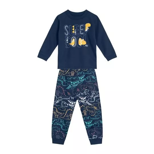 Pijama De Blusão & Calça Dinossauros- Azul Escuro