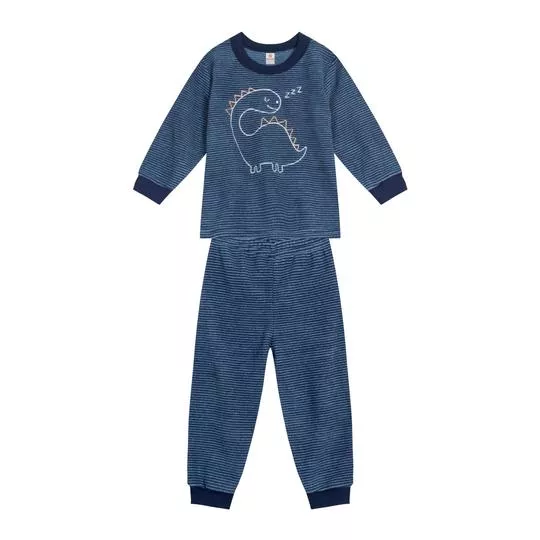 Pijama De Blusão & Calça Dinossauro- Azul Escuro