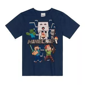 Camiseta Minecraft®<BR>- Azul Marinho & Cinza