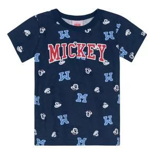 Camiseta Mickey®<BR>- Azul Marinho & Vermelho Escuro