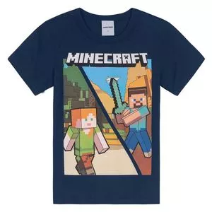 Camiseta Minecraft®<BR>- Azul Marinho & Verde<BR>- Brandili