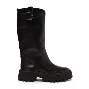 Bota Meia Pata Em Couro<BR>- Preta<BR>- Salto: 5,4cm