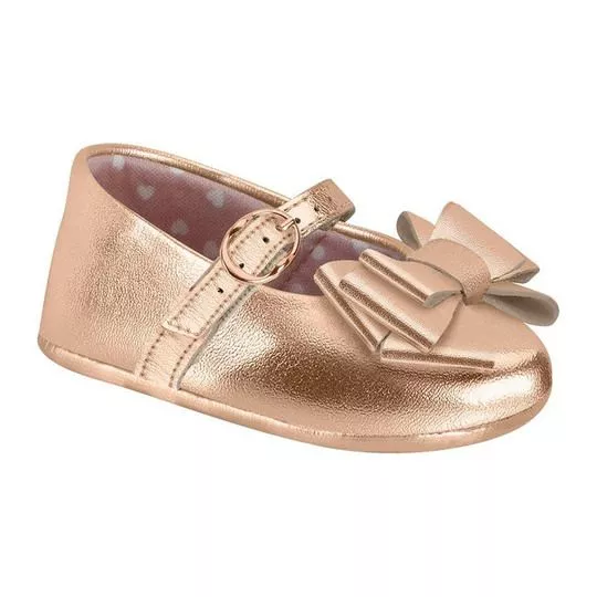 Sapato Boneca Com Laço- Rosê Gold
