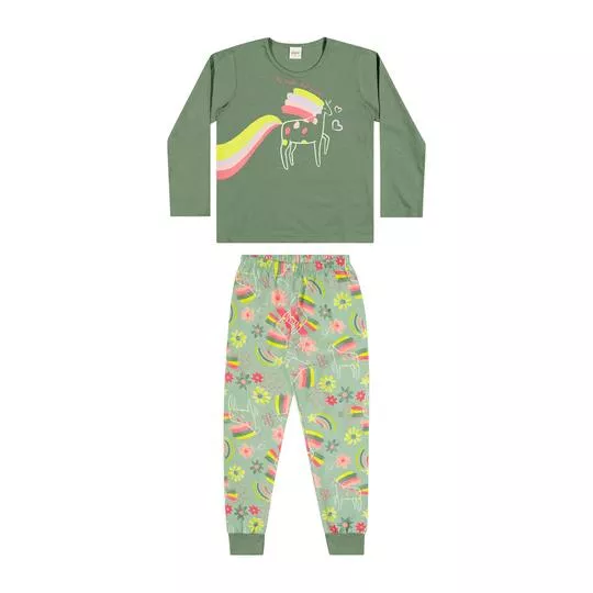 Pijama Unicórnio- Verde & Rosa