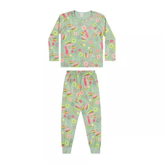 Pijama Arco-íris- Verde Claro & Rosa