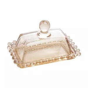 Manteigueira Pearl<BR>- Cristal & Âmbar<BR>- 8x14x9cm<BR>- Wolff