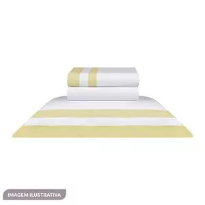 Jogo De Cama Double King Size<BR>- Branco & Amarelo<BR>- 4Pçs<BR>- 200 Fios<BR>- Naturalle