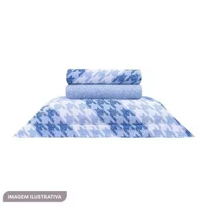 Jogo De Cama Pointer Em Malha King Size<BR>- Azul Claro & Branco<BR>- 4Pçs<BR>- Naturalle